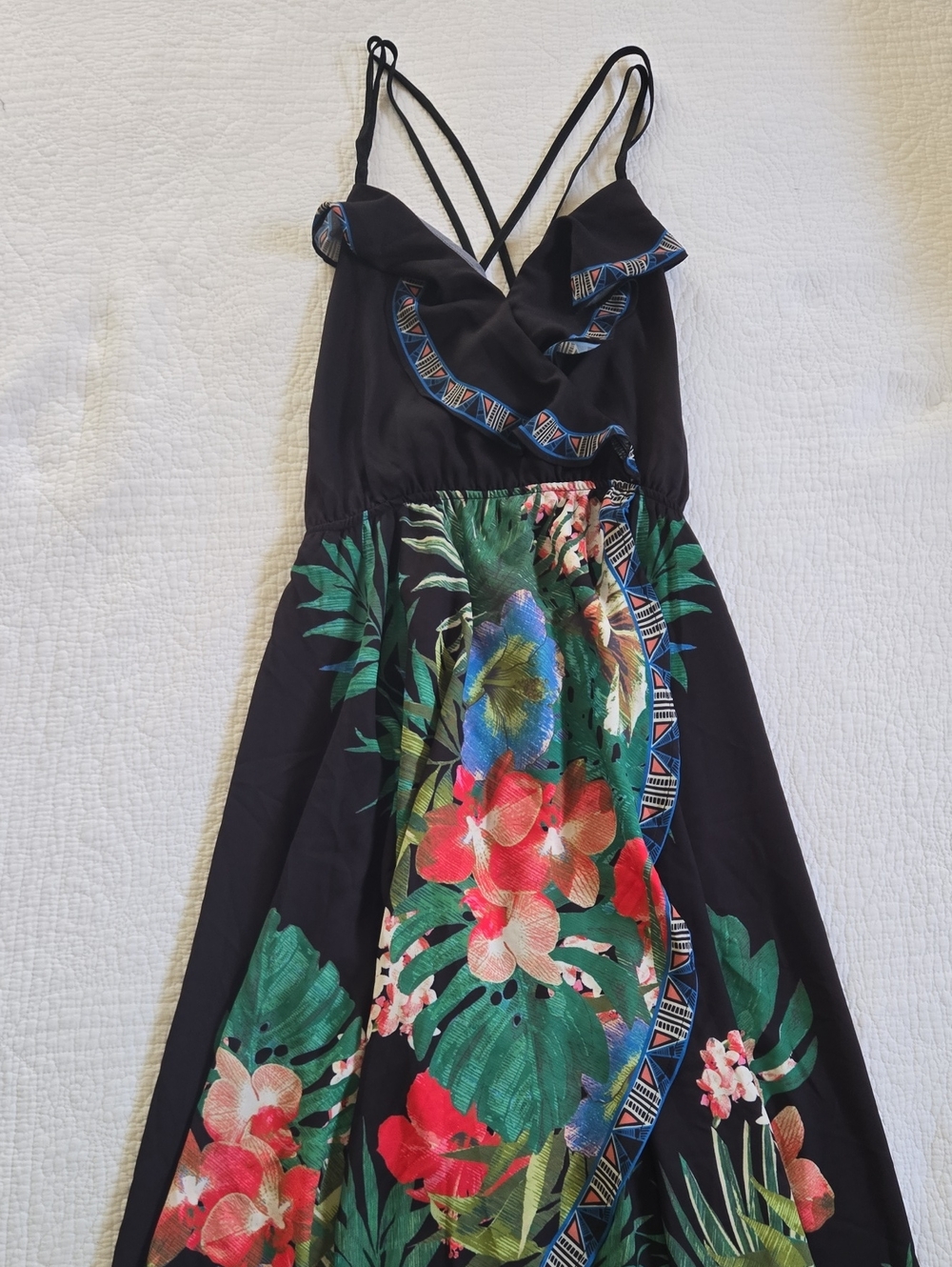 Flying Tomato Black Tropical Floral High-Low Dress